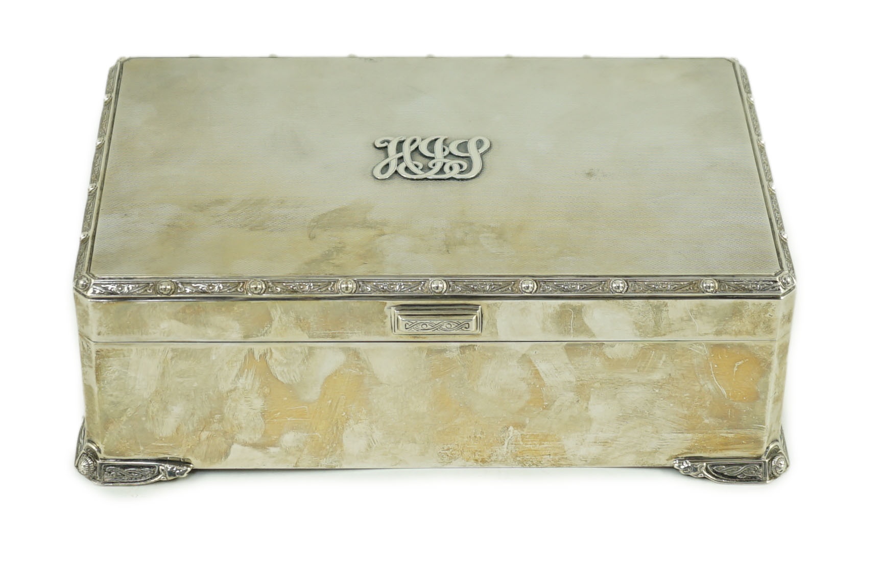 A large 1930's silver mounted rectangular cigar box, by Adie Brothers